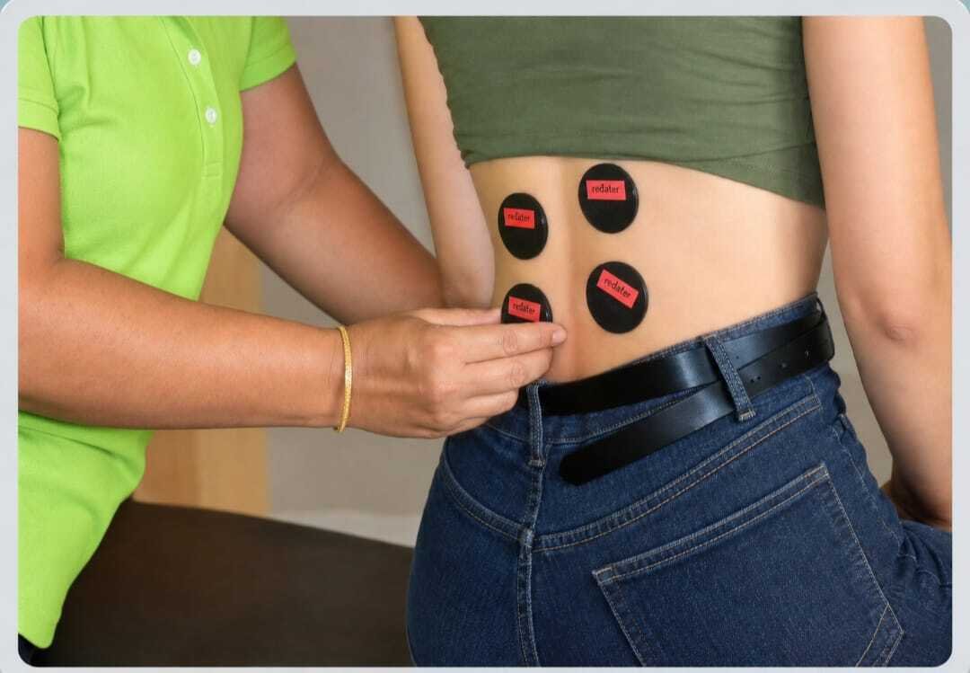 Reflector plates placed on the lower back to support the organ system